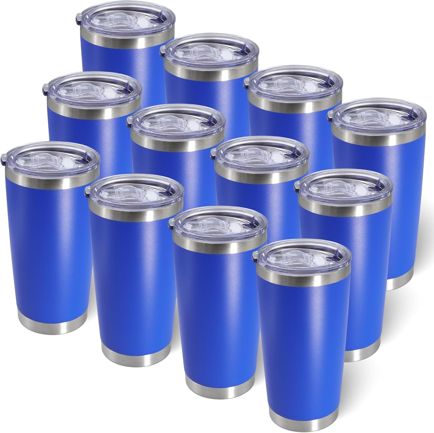 20oz Tumbler Bulk Stainless Steel Tumblers with Lid Vacuum Insulated Double Wall Travel Coffee Mug Powder Coated Tumbler Cup for Hot and Cold Drinks(Dark Blue, 12 pack)