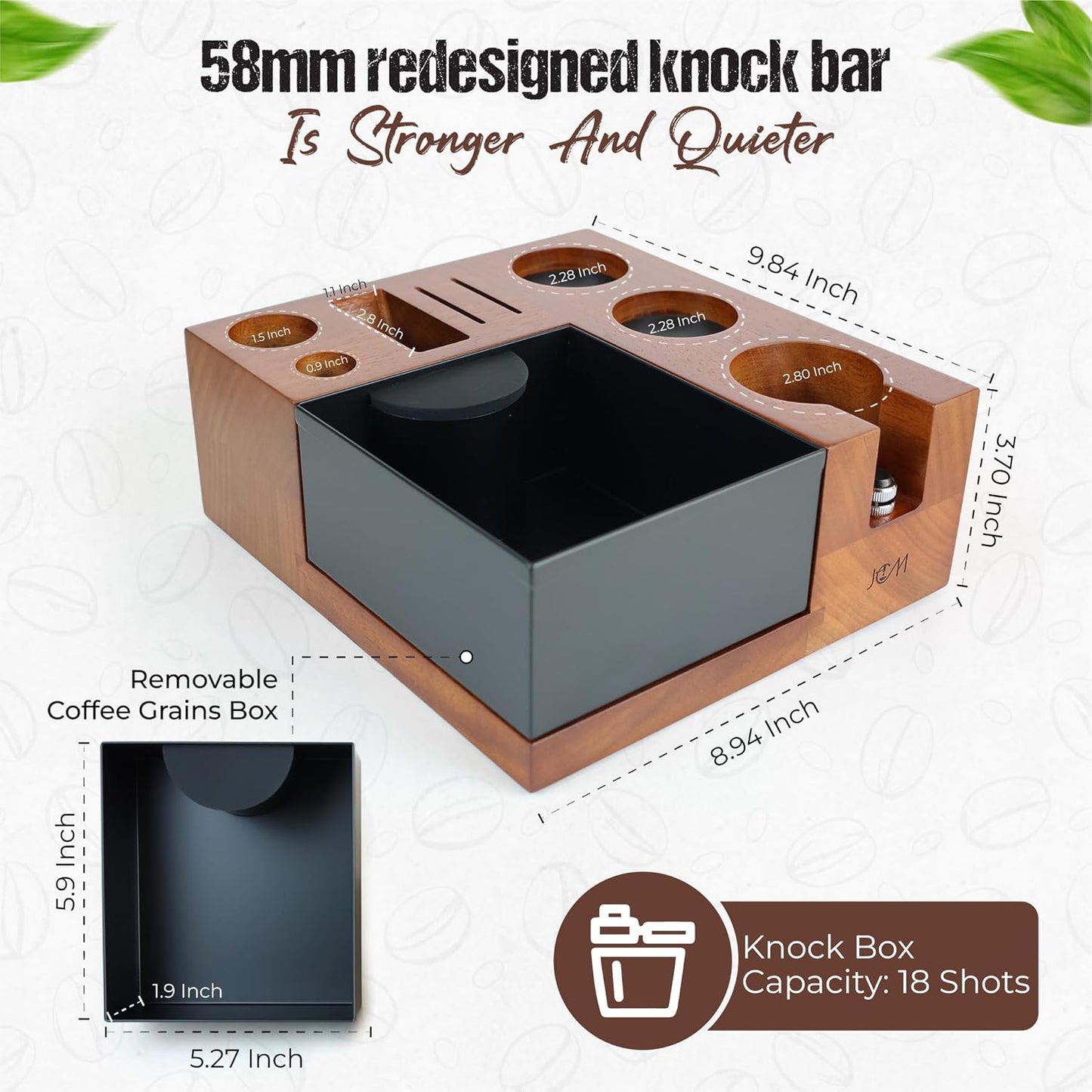 Espresso Knock Box & Tamping Station - Coffee Organizer Box for 58mm Tamper, Distributor, Dosing Funnel, Portafilter & Puck Screen Accessories - Includes Cleaning Brush"