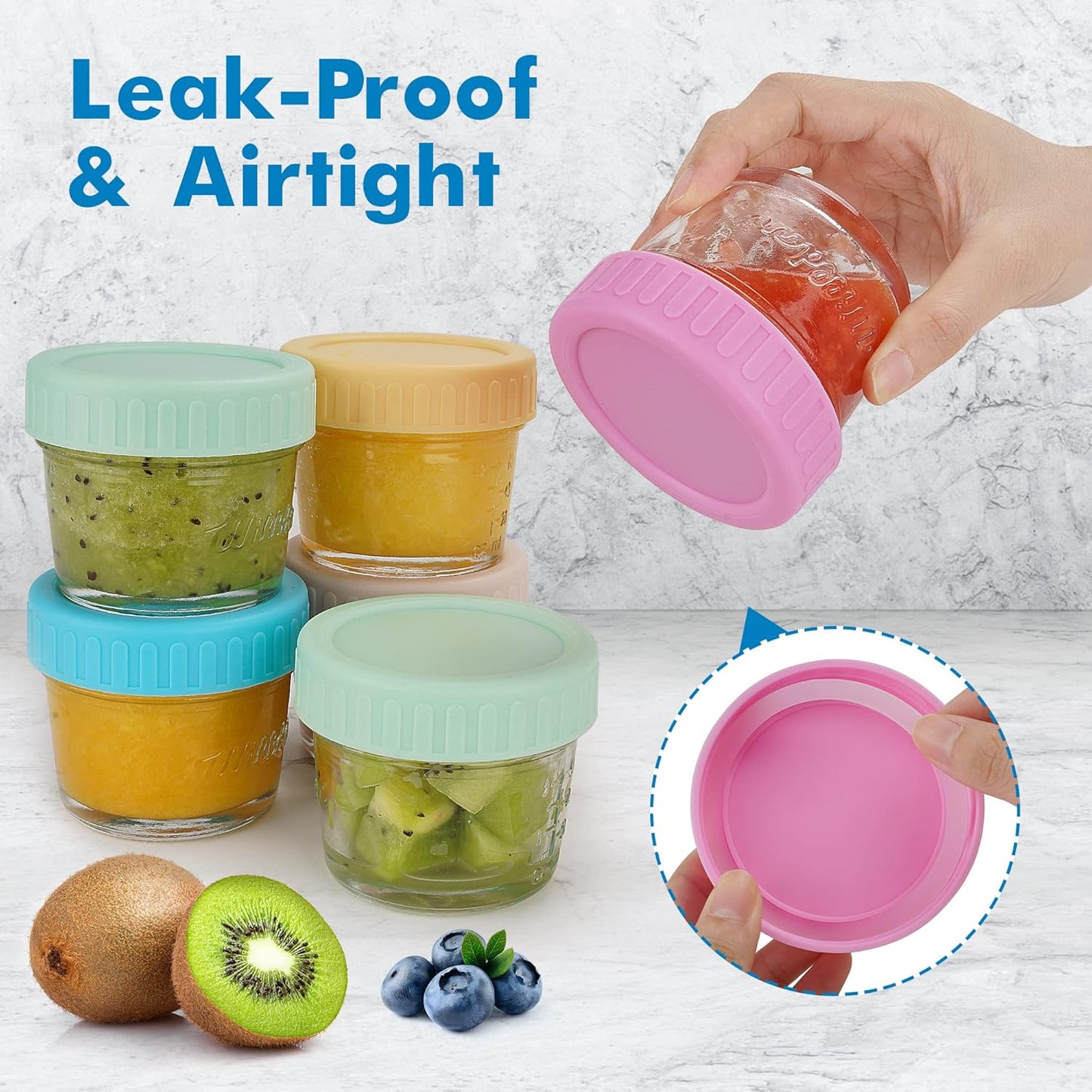 WILLDAN Glass Baby Food Storage Jars w/Lids (4 oz, 24 Pack Set) Snack, Puree, Reusable Small Containers, Breast Milk, Fridge or Freezer, Microwave & Dishwasher Safe, Essential Must Have for Infants