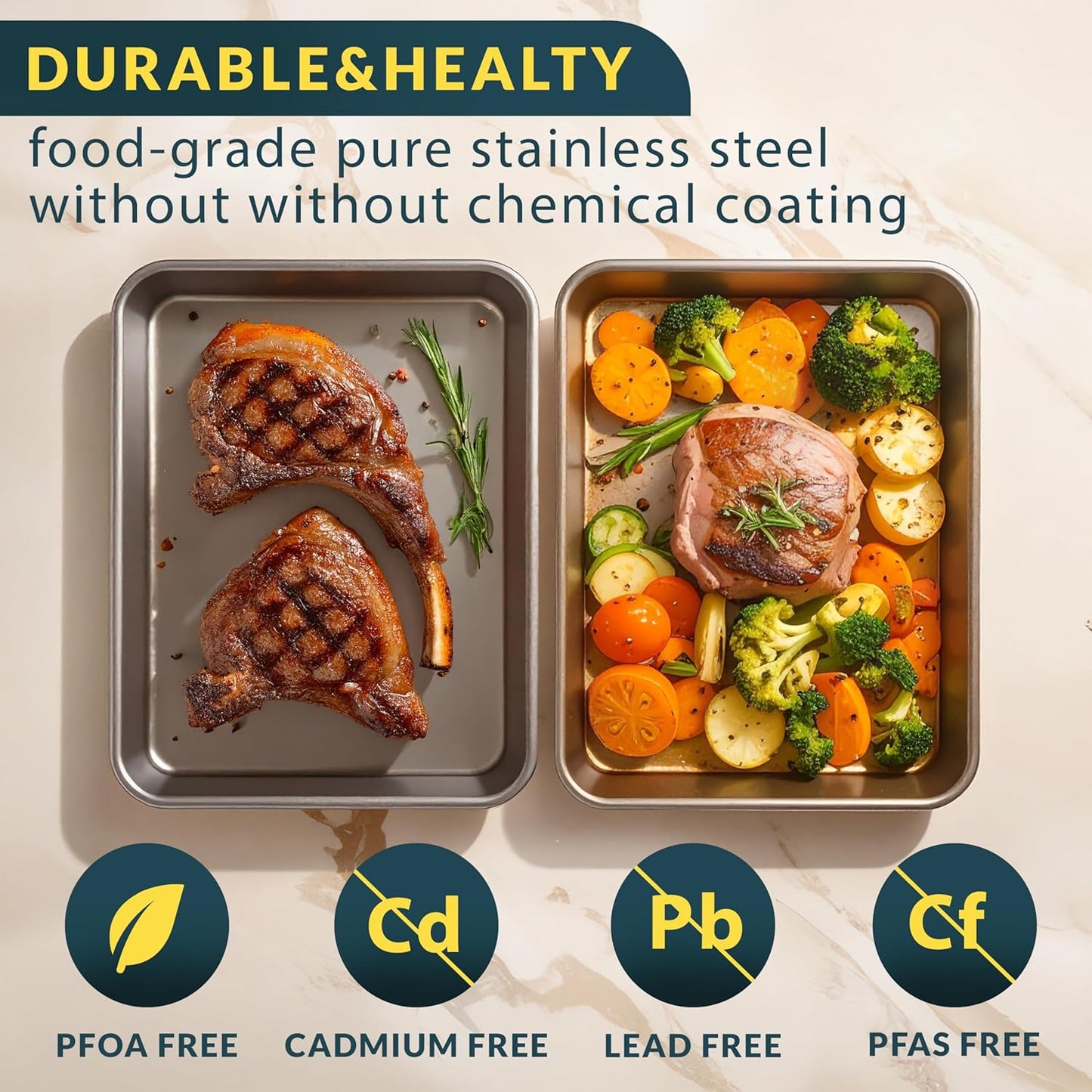 Baker’s Signature Stainless Steel Cookie Sheet Pan, Stainless Steel Baking Sheet Set of 2, Mirror Finish, Non-Stick, Rust Resistant, BPA Free, Dishwasher Safe, 17.5 x 13 Inch