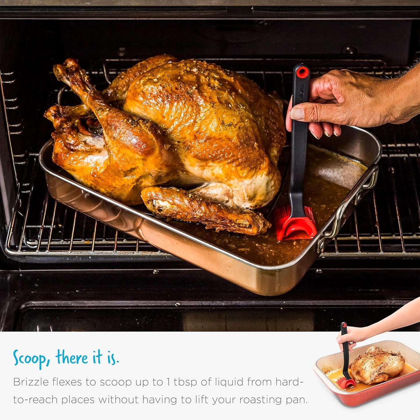 Dreamfarm Brizzle 3-In-1 Flexible Silicone Sit-Up Basting, Drizzle, Scooping Brush with In-Built Sauce Resevoir - Black