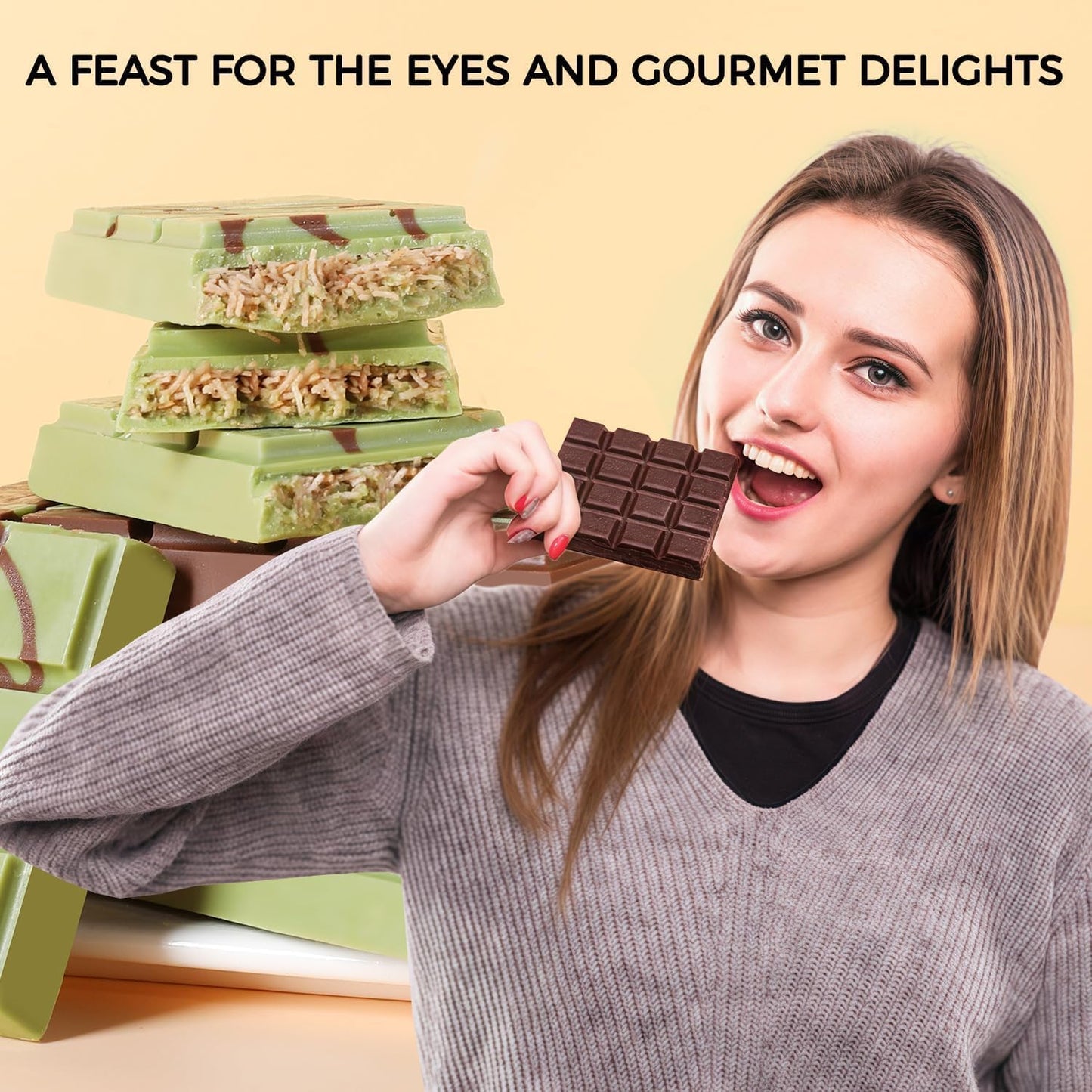 Chocolate Bar Mold - Non-Stick Silicone Chocolate Molds, Food Grade Dubai Deep Chocolate Bar Mold for Milk Pistachio - Set of 2