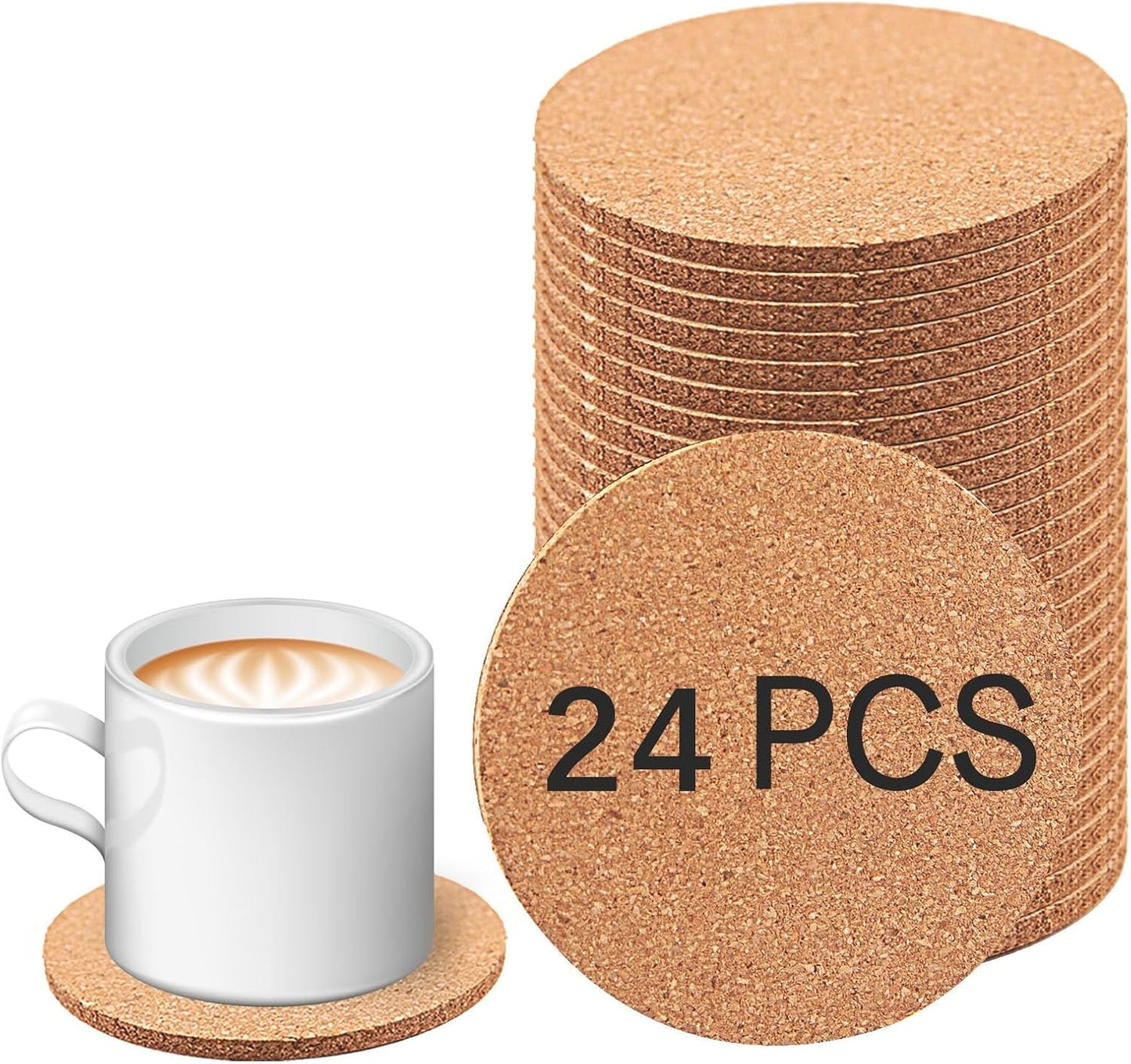 24 pcs Cork Coasters for Drinks, Bulk Blank Coasters DIY Crafts, Non-Slip, Heat-Resistant, Absorbent and Reusable Coffee Coaster for Home Tabletop Decoration