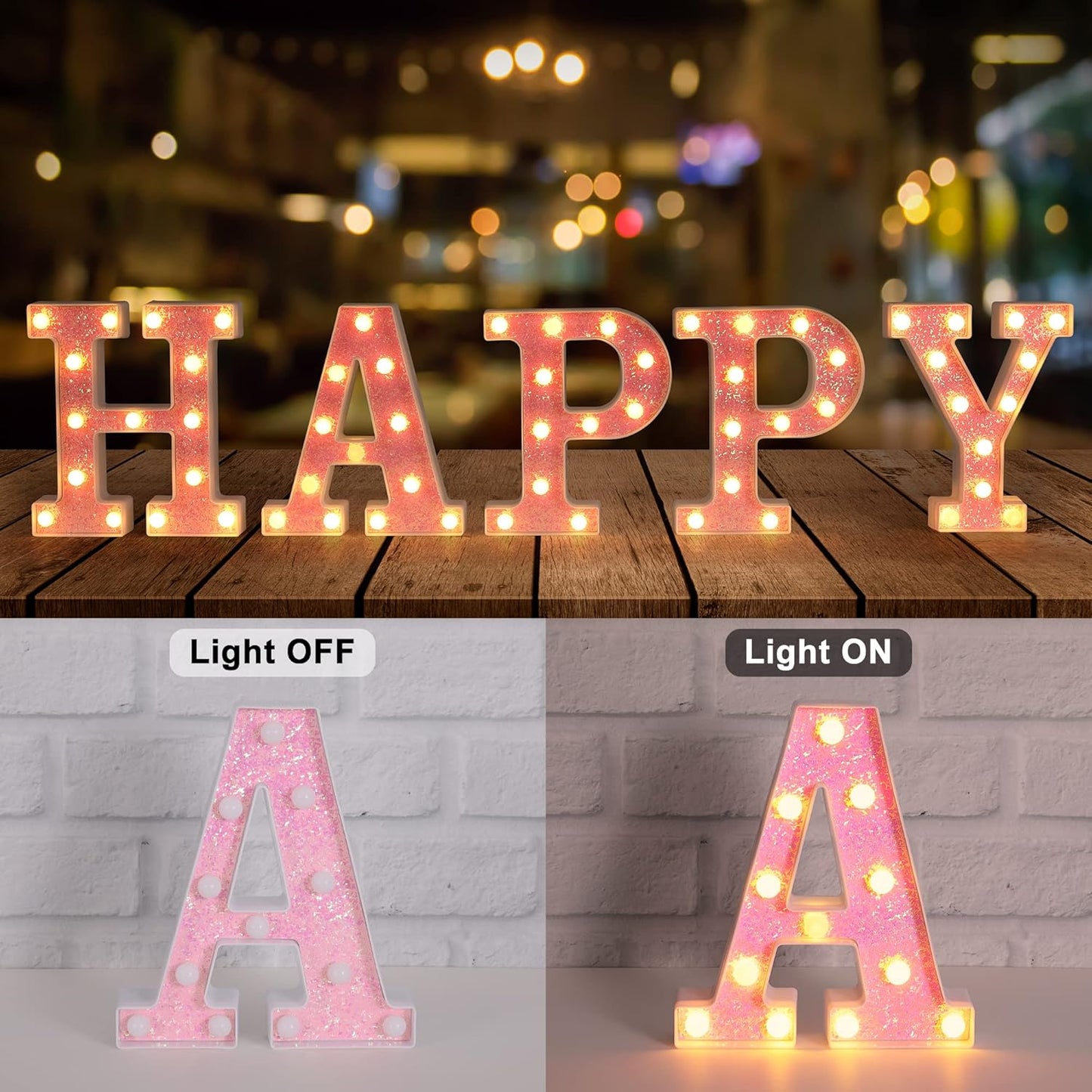 Foaky Pink Light up Letters，Pink Party Decorations,Girls Room Decor,Glitter Light Up Letters,Alphabet Letter Sign for Night Light Birthday Party Girls Gifts, Home Bar Decoration（M）