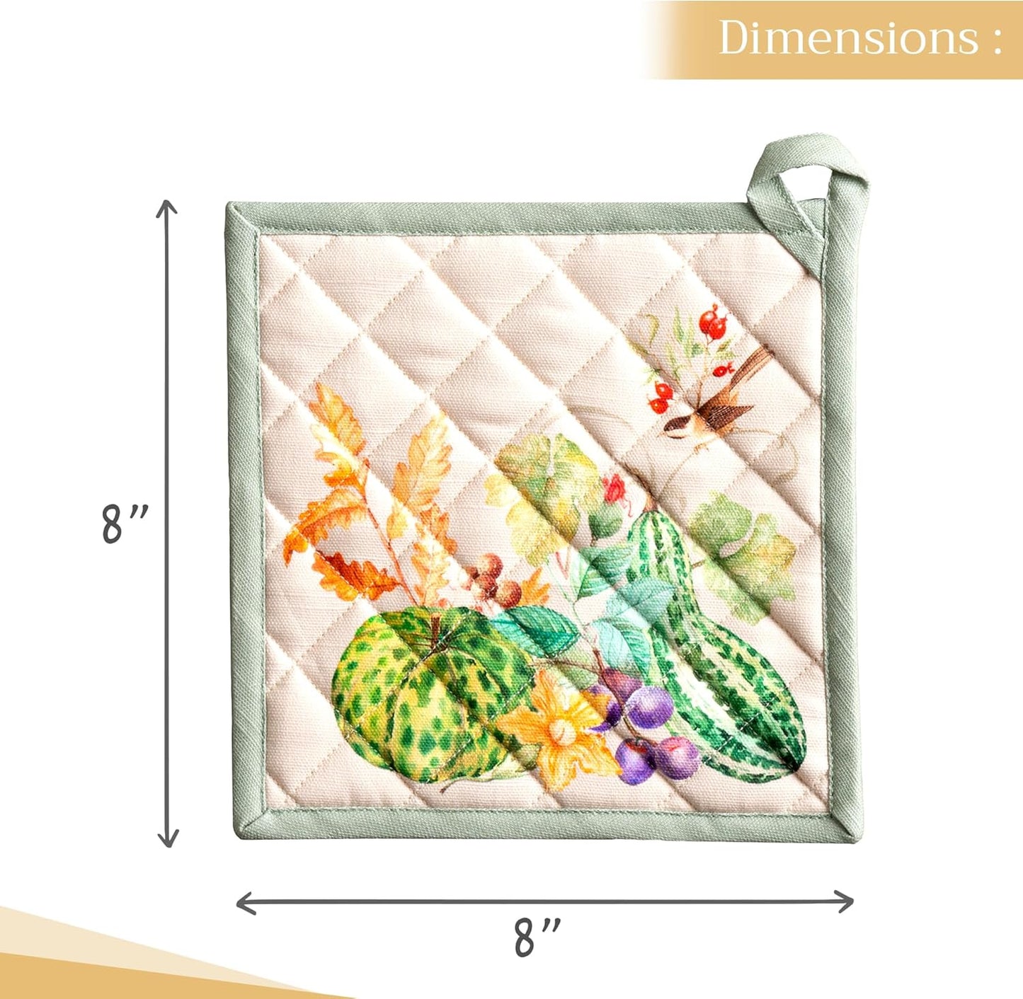 Maison d' Hermine Pot Holders 100% Cotton Heat Resistant Potholders 8" x 8" Hot Pads with Loop BBQ, Cooking, Baking, Grilling, Kitchen, Handling Hot Pans (Pack of 1, Lumina)