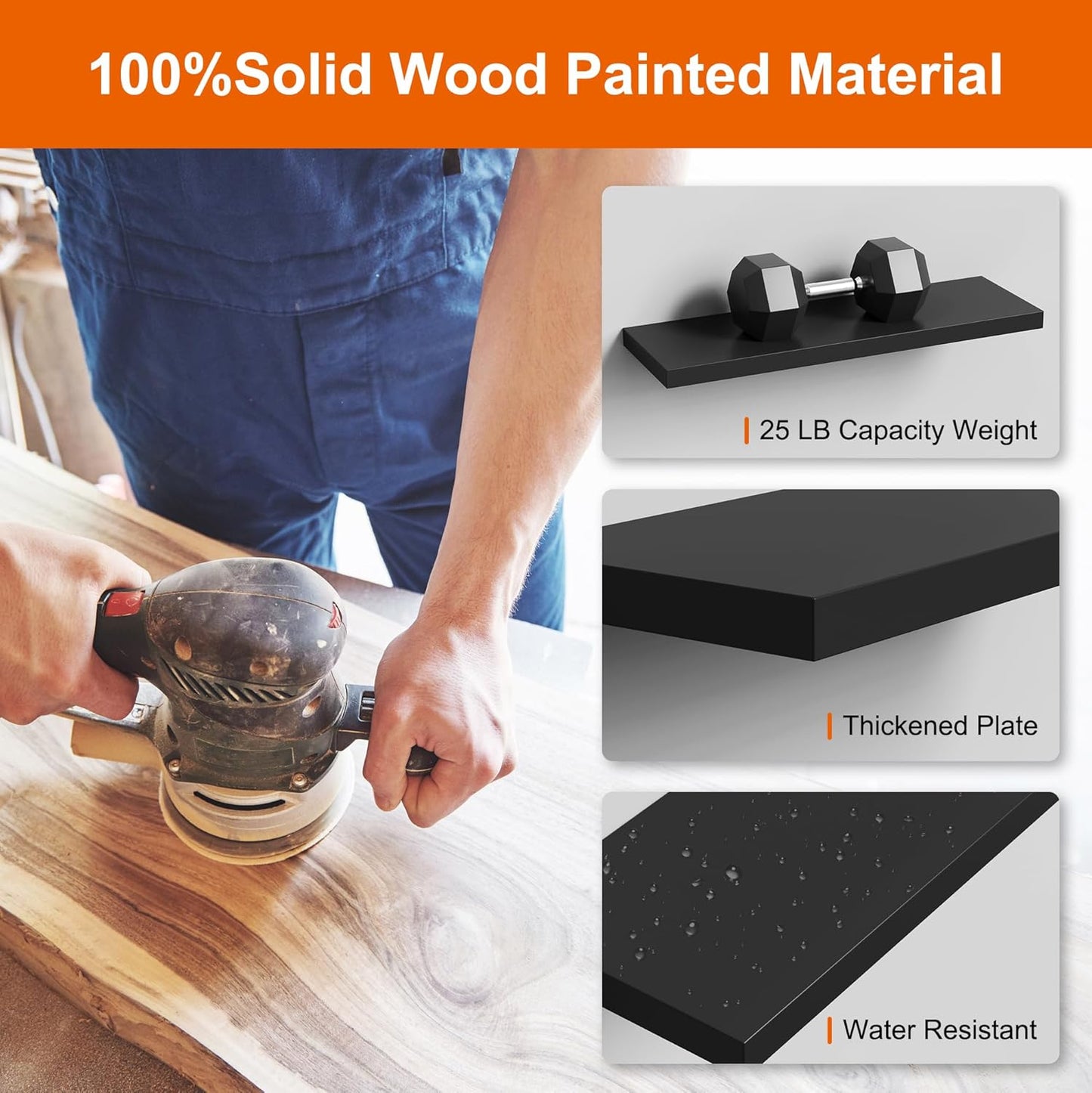 Floating Shelves for Wall, Black Wood Set of 2, 24" Mounted Shelf for Kitchen, Living Room, Bedroom, Bathroom Storage, Book Shelf, Home Decor, Frame Display