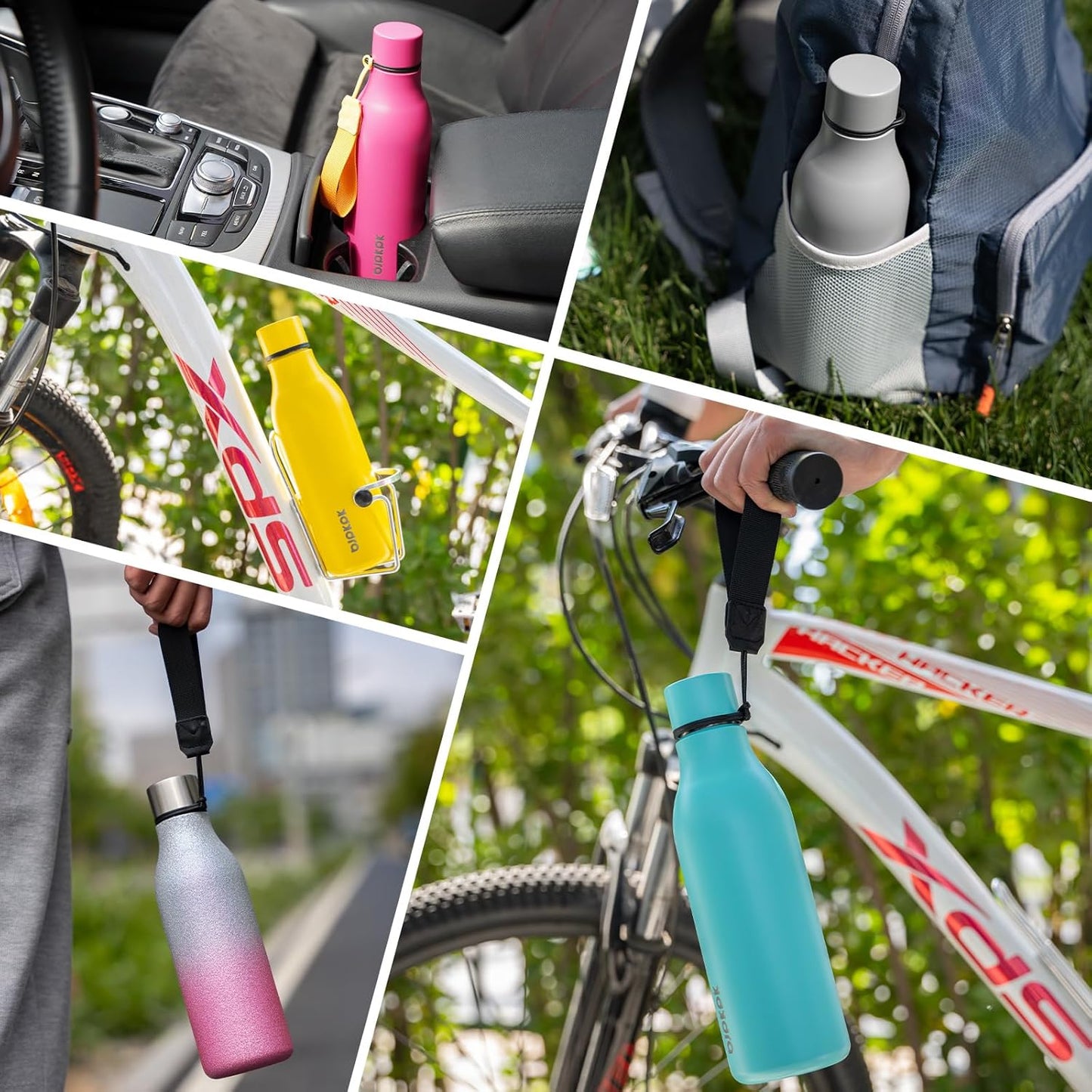 BJPKPK Insulated Water Bottles, 18 oz Stainless Steel Metal Water Bottle with Strap, BPA Free Leak Proof Thermos, Mugs, Flasks, Reusable Thermos for Sports & Travel, Mist Grey