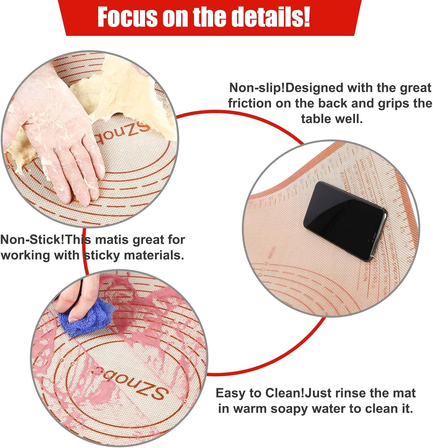 Silicone Pastry Mat 34X26 Inch Extra Large Baking Mat with Measurements for Dough Rolling, Kneading Board, Kitchen Counter Mats for Dough, Pastry, Fondant, Pie Crust, Cookies, Bread, Pasta, Pizza