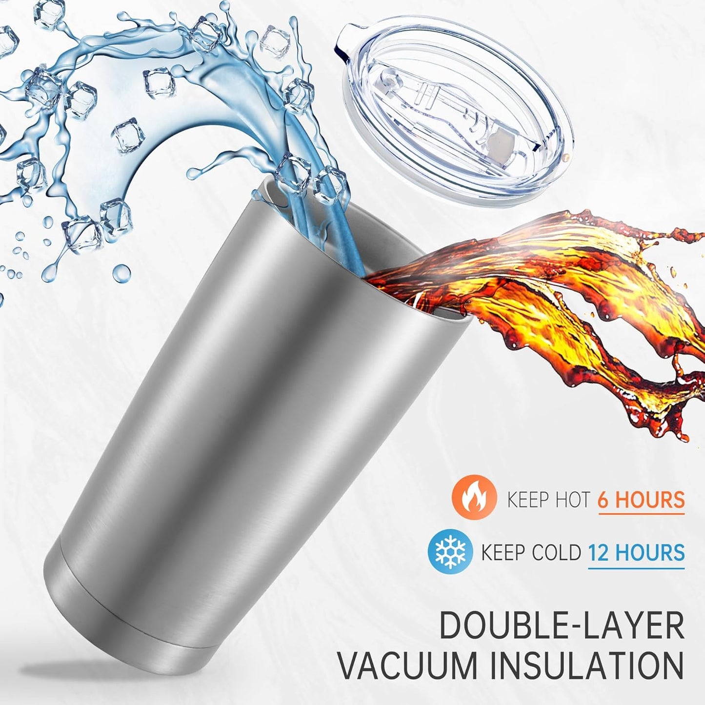 20 oz Tumbler Stainless Steel Tumblers with Lid Double Wall Vacuum Insulated Coffee Mug 20oz Powder Coated Cup for Hot and Cold Drinks, Stainless, 1 pack