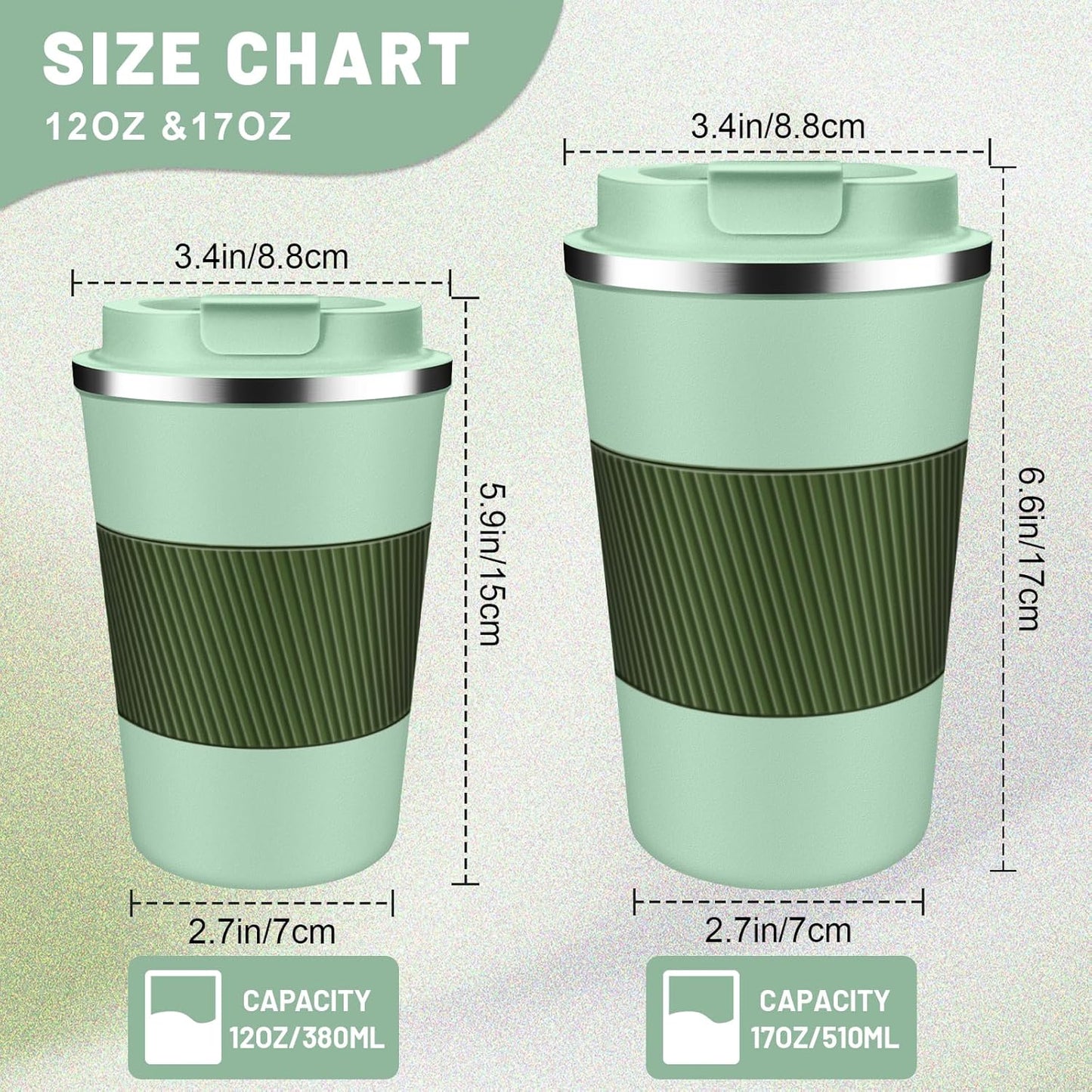 Insulated Coffee Tumblers with Flip Lid 12oz / 17oz, Stainless Steel Travel Coffee Mug Leak Proof, Vacuum Insulated Coffee Mug Reusable Cup, Keeps Cold and Hot for Coffee Tea