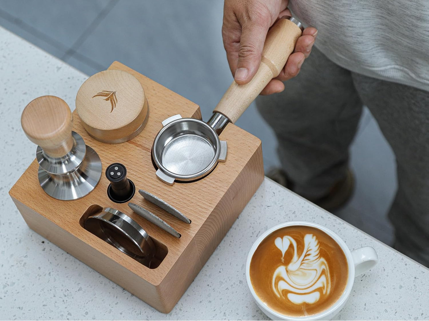Espresso Tamping Station 54mm for Breville Accessories – Portafilter Holder with Tamper, Distributor, Dosing Funnel, WDT Tool & Puck Screen Slots