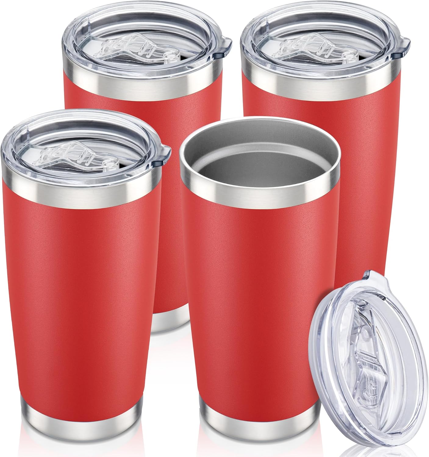 20 oz Tumbler with Lid Stainless Steel Insulated Tumblers Bulk Double Wall Vacuum Cups Powder Coated Travel Mug Keep Drinks Cold and Hot, Wine Red, 4 Pack