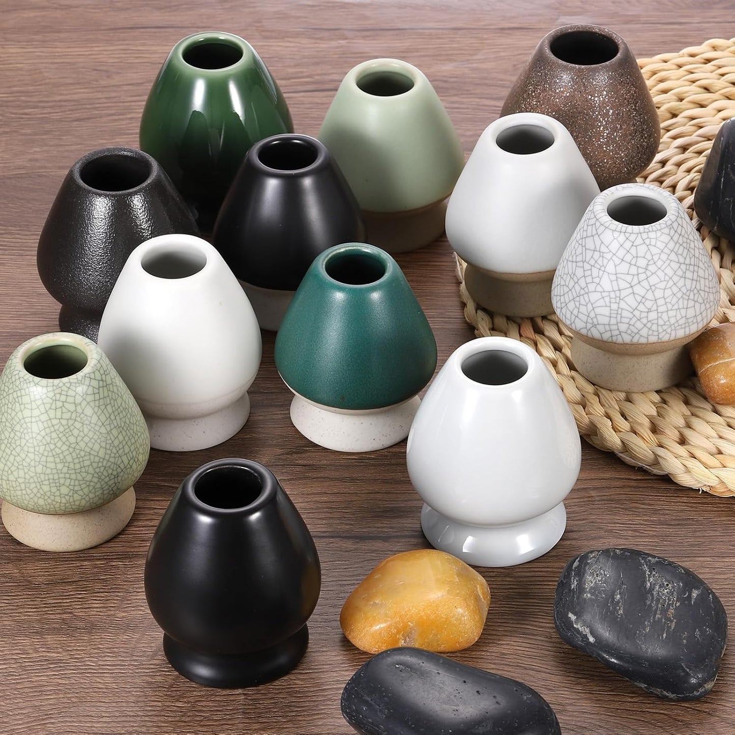 HARFINGTON Ceramic Chasen Stand 73mm Matcha Whisk Holder Teas Set Whisks Stand Traditional Matcha Tea Chasen Holder Tea Set Accessories for Tea Tasting, Matte White