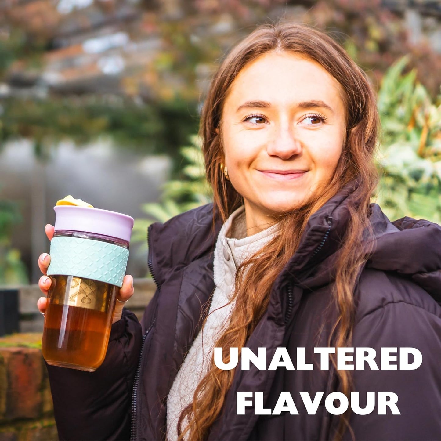 Large Travel Mug Loose Tea Infuser - Detachable Tea Strainer with Spill Proof Lid - 18oz/530ml BPA-Free Reusable Glass Travel Coffee Cup with Silicone Band (Pink) (Blue)