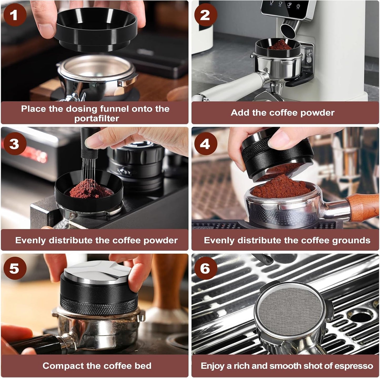 Espresso Accessories Kit 58mm, Coffee Distributor and Tamper Leveler, 316 Stainless WDT Tool with Magnetic Stand, Puck Scree and Dosing Funnel Set Fits Espresso Machine Press and 58mm Portafilters