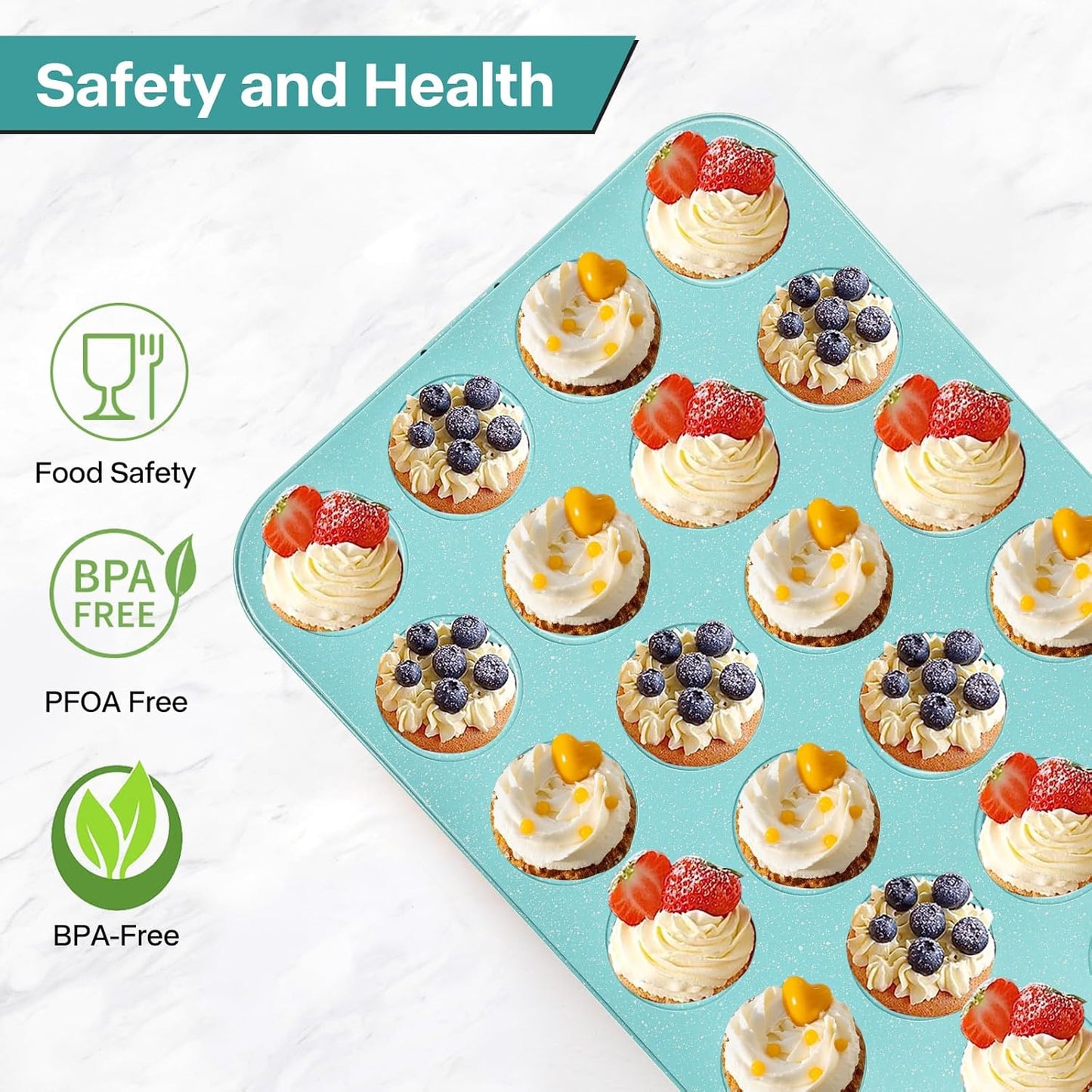 2-Pack Light Blue 24-Cup Ceramic Mini Muffin Pan – Non-Stick Muffin Tin, PFOA-Free, Healthy Baking, Perfect for Cupcakes, Breakfast Treats & Party Delights