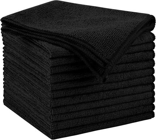 AIDEA Microfiber Cleaning Cloth Black 12PK, Microfiber Towels for Cars, Premium Car Cloths, Dusting Cloth Lint Free Cleaning Rags for SUVs, House, Kitchen, Window, Workshops,11.5×11.5"