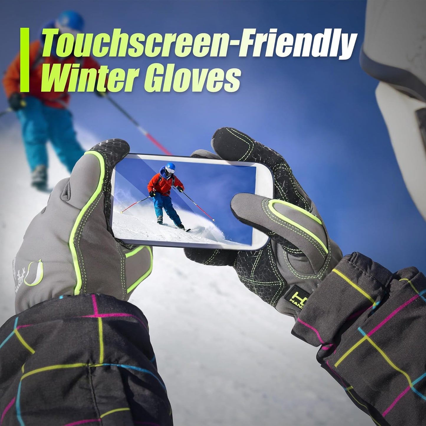 HANDLANDY Waterproof Insulated Work Gloves, 3M Thinsulate Thermal Winter Gloves for Men Women Touch Screen, Warm Ski Snowboard Cold Weather Gloves (Green-men Size, Large)