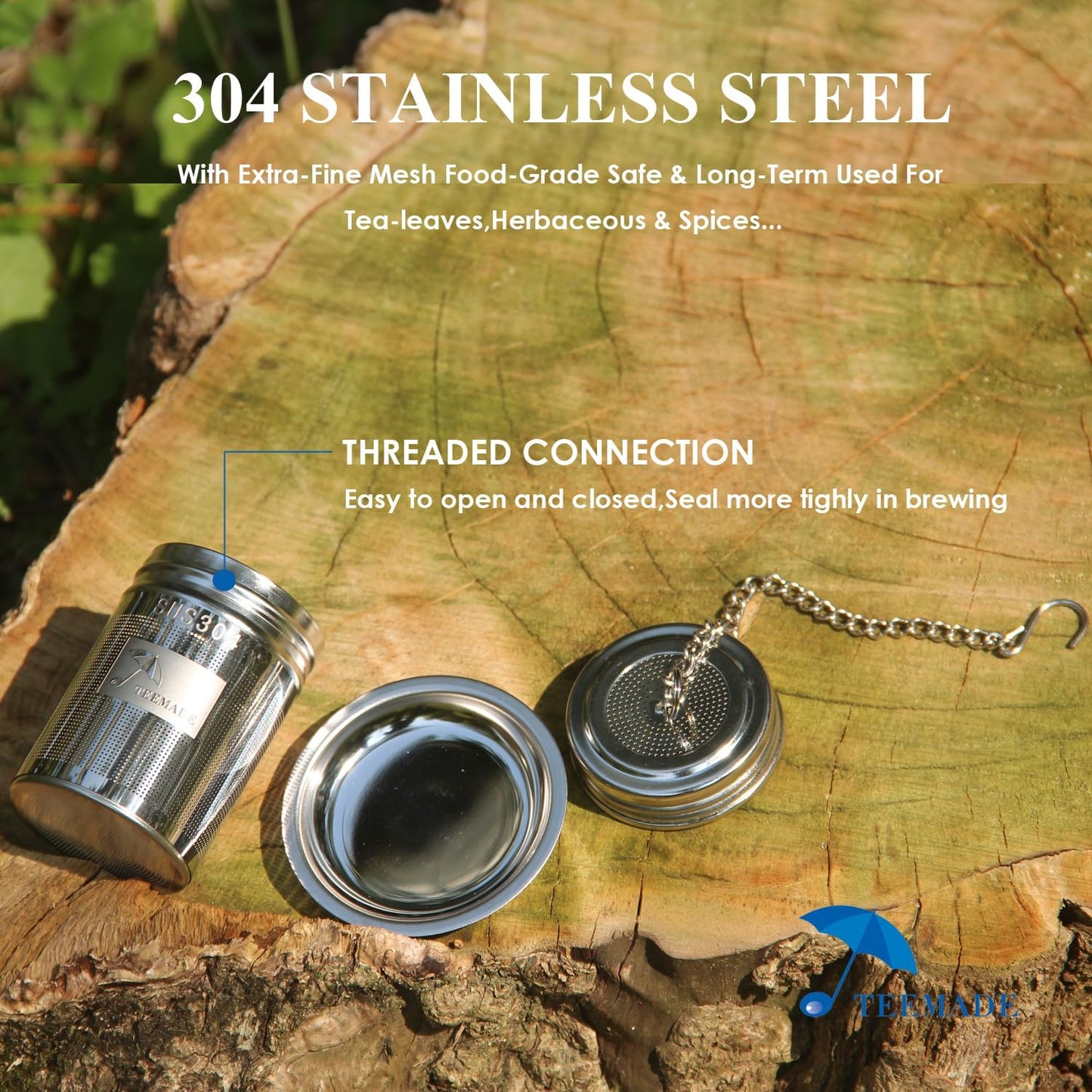 Tea Filter,Cooking Infuser with Extra Fine Mesh Tea Ball Strainers Threaded Connection 304 Stainless Steel with Extended Chain Hook to Brew Loose Leaf Tea,Spices & Seasonings(1 Pack)