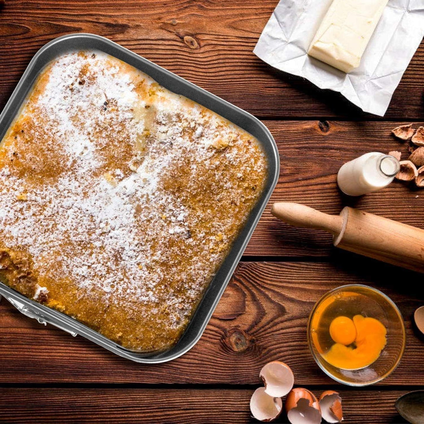 Springform Cake Pan Set of 3 (7, 8, 9 Inch) Heart Round Square Leakproof Nonstick Cheesecake Pans with Removable Bottom Carbon Steel Bakeware