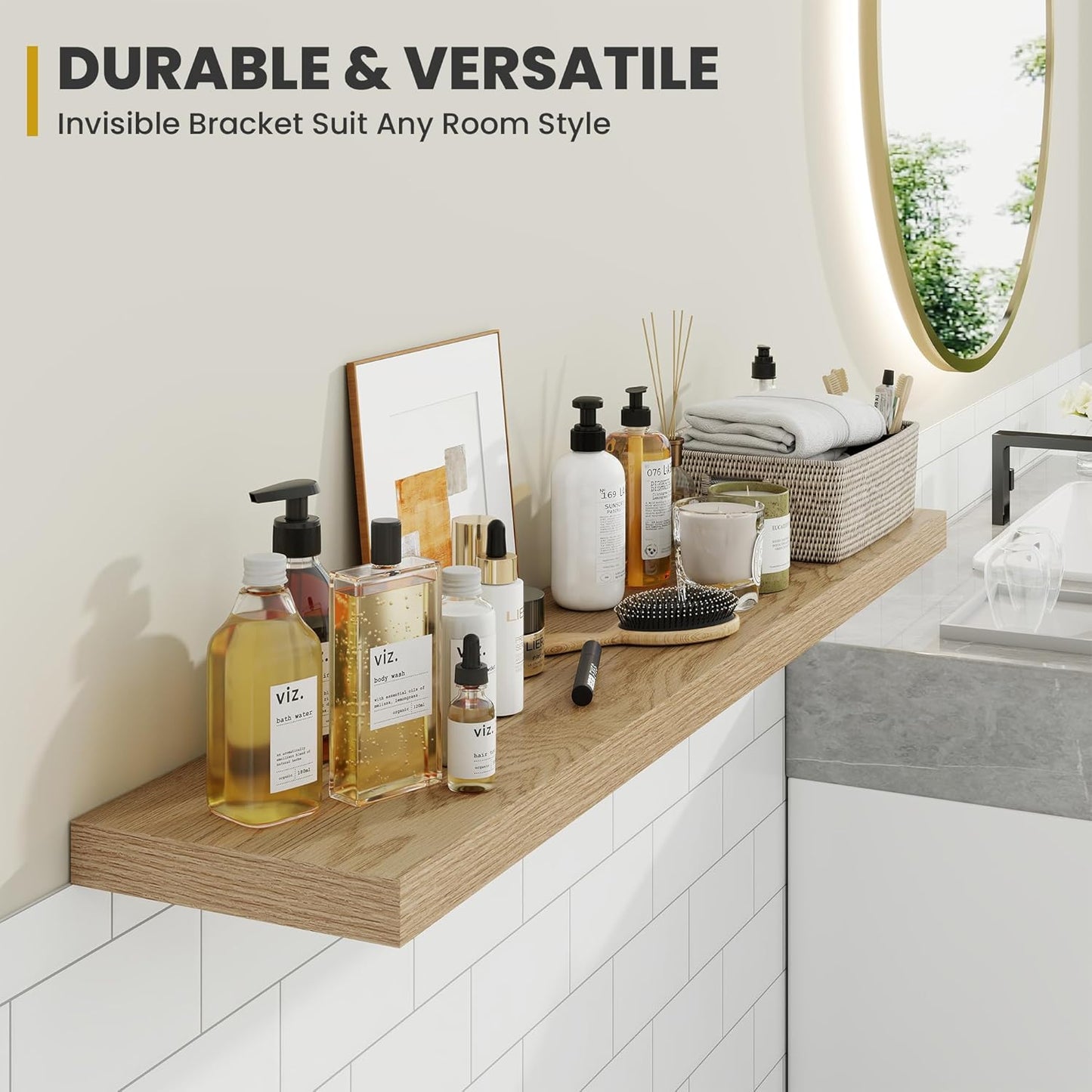 40 Inch Floating Shelves, 9.3" Deep Floating Shelf Wall Mounted, 40" Wall Shelves, Rustic Deep Bookshelf, Large Display Shelves & Storage Shelves for Bedroom, Living Room, Oak, Set of 2