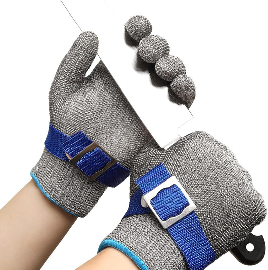 ANSI A9 Cut Resistant Glove, Food Grade Stainless Steel wire Mesh Metal Gloves, Knife Cutting Gloves for kitchen Mandoline Slicing Butcher Meat Cutting Oyster Shucking Fish Fillet（M, 50 Pairs）