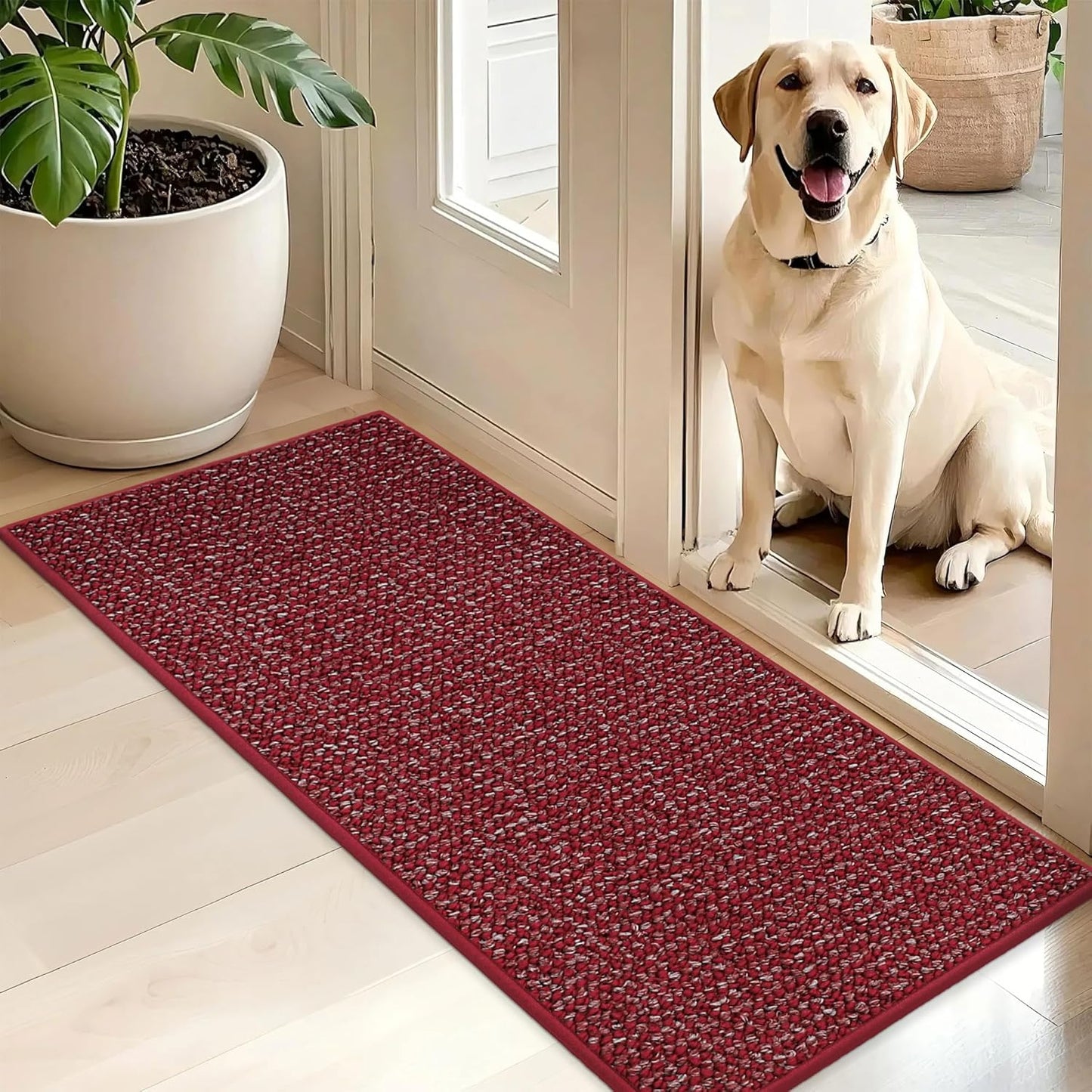 BEQHAUSE Dirt Trapper Door Mat 20" x 48", Non-Slip Washable Doormats Entrance Mat, Dirt Resistant and Absorbent Welcome Mat, Low Profile Floor Mats for Front Back Door and Entryway, Red