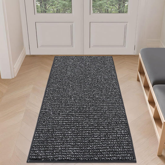 BEQHAUSE Dirt Trapper Door Mat 24" x 60", Non-Slip Washable Doormats Entrance Mat, Dirt Resistant and Absorbent Welcome Mat, Low Profile Floor Mats for Front Back Door and Entryway, Charcoal