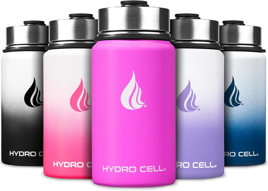 HYDRO CELL Stainless Steel Insulated Water Bottle with Straw - For Cold & Hot Drinks - Metal Vacuum Flask with Screw Cap and Modern Leakproof Sport Thermos for Adults (Fuchsia 14oz)