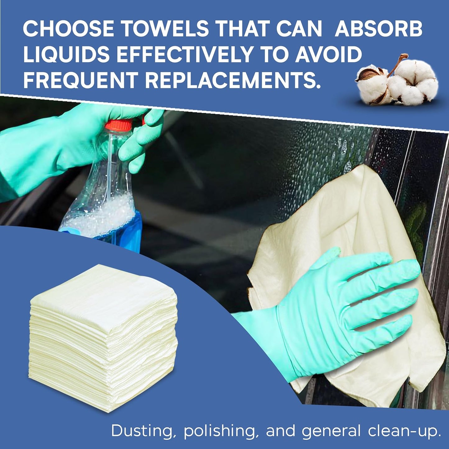 Shop Towels| Multipurpose Commercial and Residential Shop Cleaning| Car Wash, Polish, Housewares, Microwave, Coffee Machine, Restaurant, Bathrooms, Electronics, Auto Garage | 50 Pack 14"x12" Natural