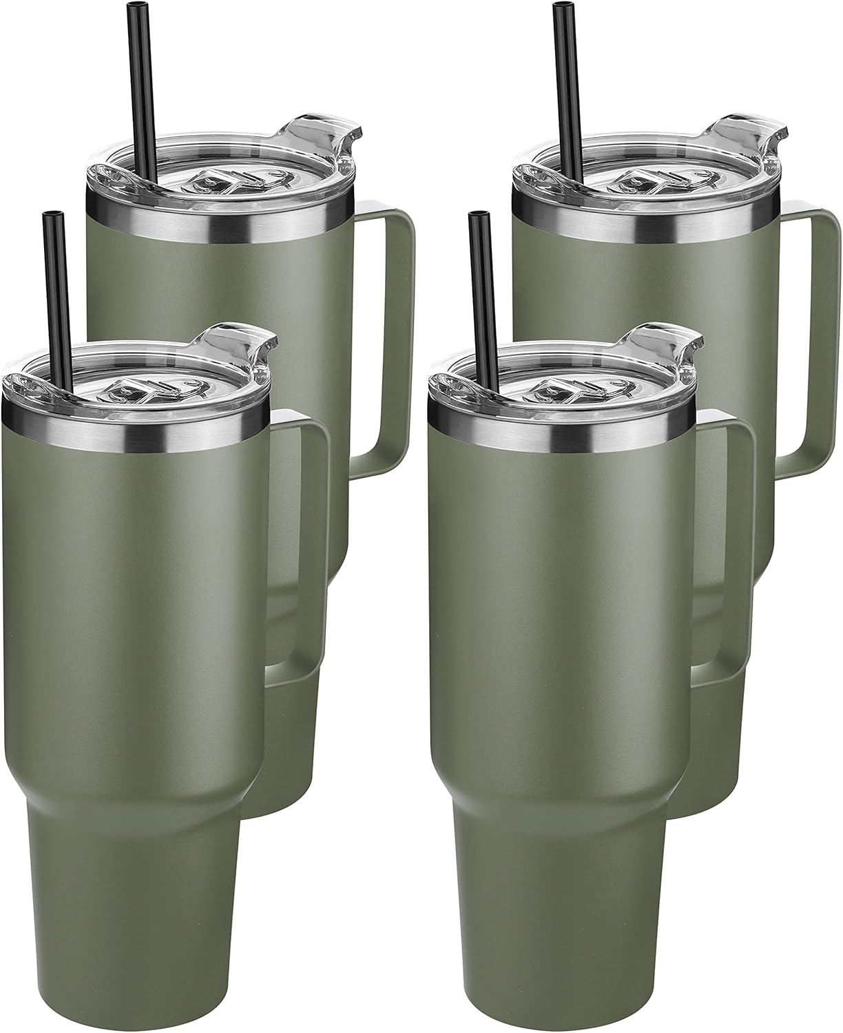 HASLE OUTFITTERS 40 oz Stainless Steel Tumbler with Handle, Vacuum Insulated Tumblers Bulk, Reusable Double Wall Travel Coffee Mug, Durable Powder Coated Water Bottles(Army Green, 4)