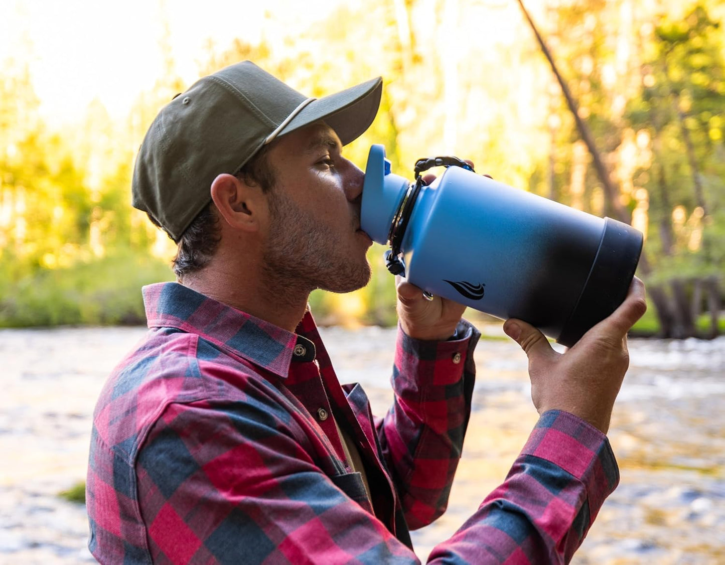 HYDRO CELL Stainless Steel Insulated Water Bottle with Straw - For Cold & Hot Drinks - Metal Vacuum Flask with Screw Cap and Modern Leakproof Sport Thermos for Adults (Blue/Black 64oz)
