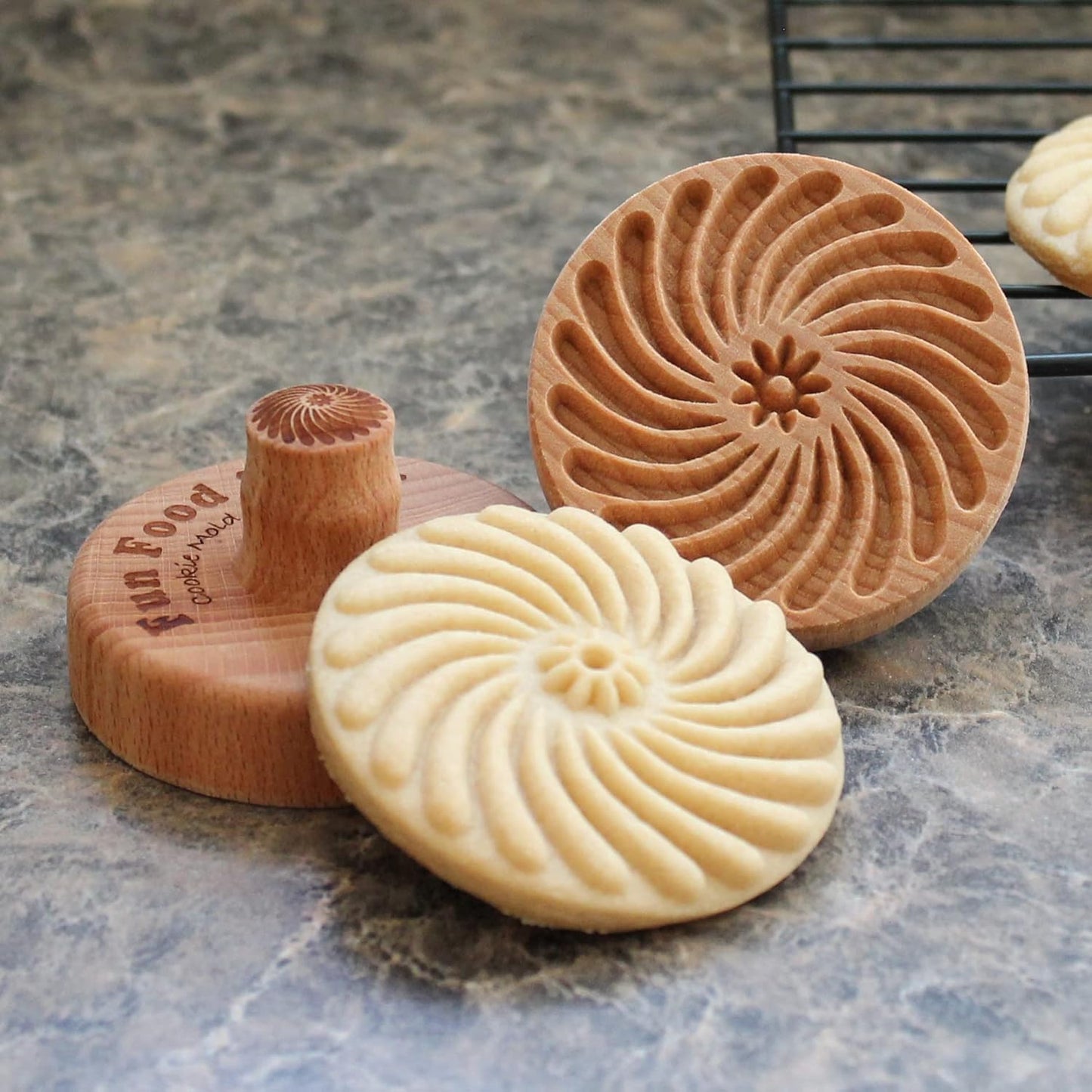 Wood Cookie Stamp, 2.5 Inch (Pinwheel Flower CS-045)