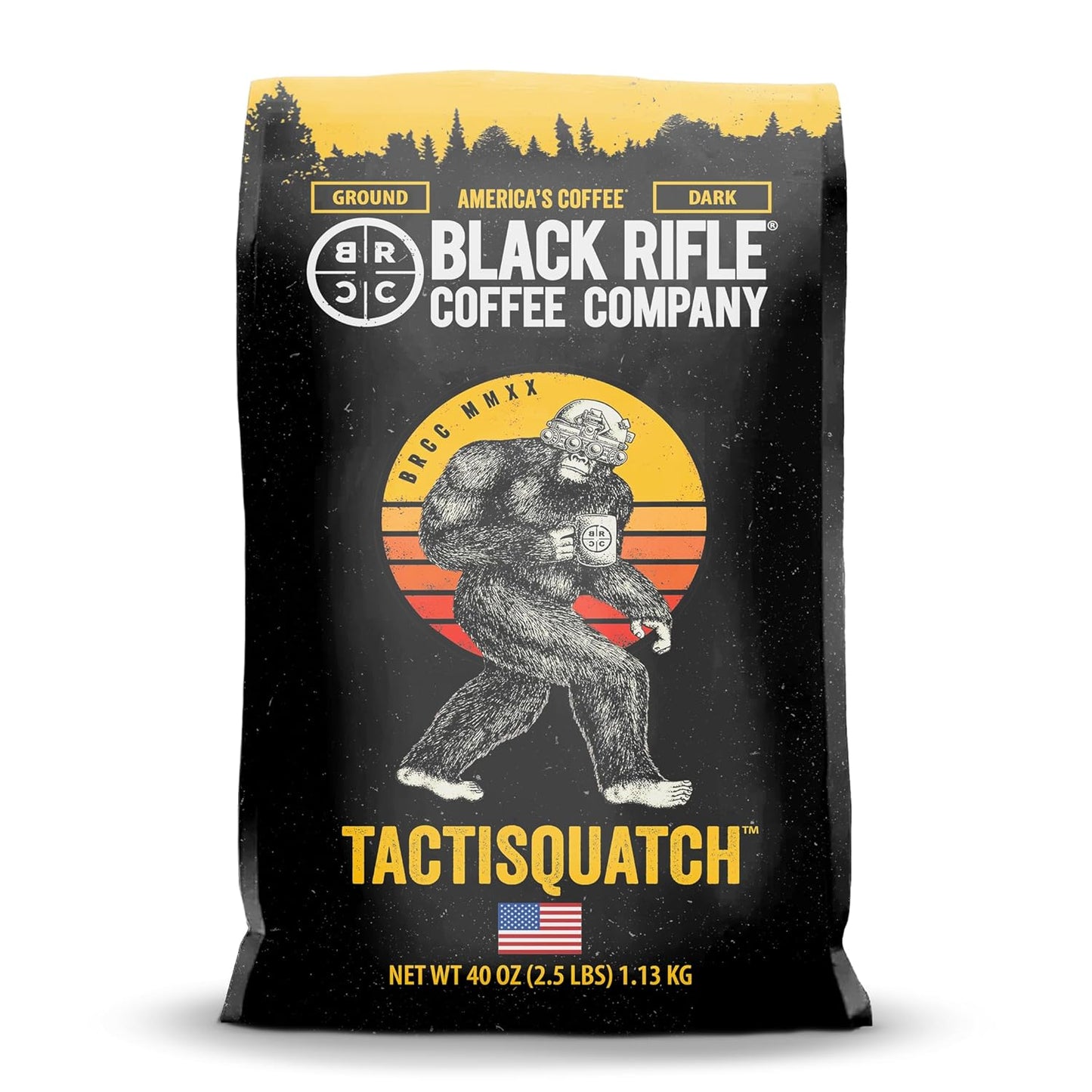 Black Rifle Coffee Company Ground Coffee Dark Roast - Roasted Blend Made from Pure Arabica Beans - Colombian & Brazilian Beans - Veteran Founded & American Made (Tactisquatch, 40oz Bag)