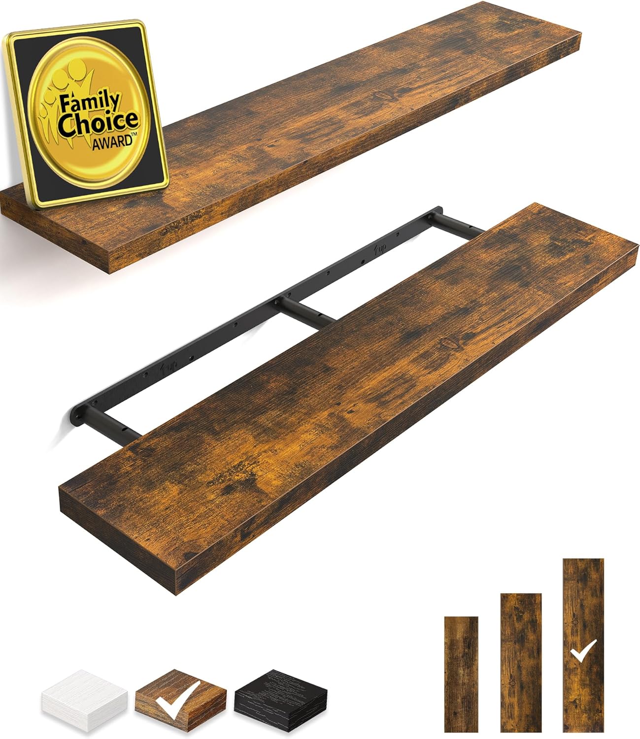 BAYKA Floating Shelves, 48" Wall Mounted Rustic Wood Shelves for Bathroom, Bedroom, Living Room, Kitchen, Office, Hanging Shelf for Books/Storage/Decor(Rustic Brown,Set of 2)