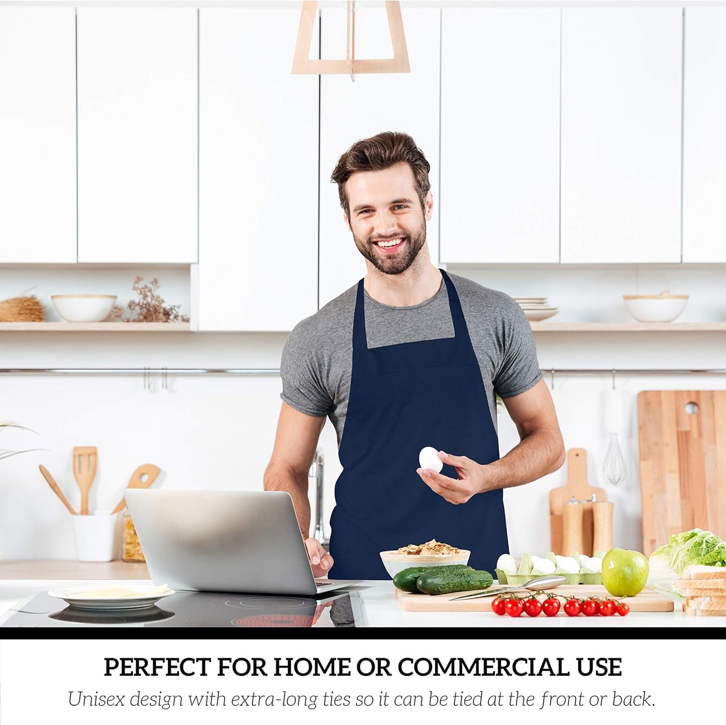 GREEN LIFESTYLE 120 Pack Professional Chef Apron– Grilling Aprons for Men, Waterproof Cooking Apron for BBQ, Work or Restaurant Use, Kitchen Aprons for Women – Navy Blue, No Pockets