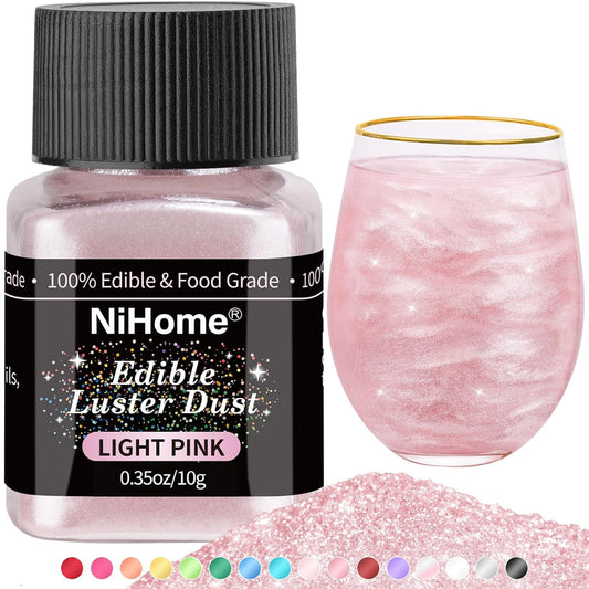 NiHome Edible Food-Grade Glitter Powder Glimmer Luster Dust Metallic Fancy Food Decorating Sprinkle Glimmery Dust for Drink Wine Beverage Cake Bakery Vegan Allergen-Free (Light Pink, 0.35oz/10g)