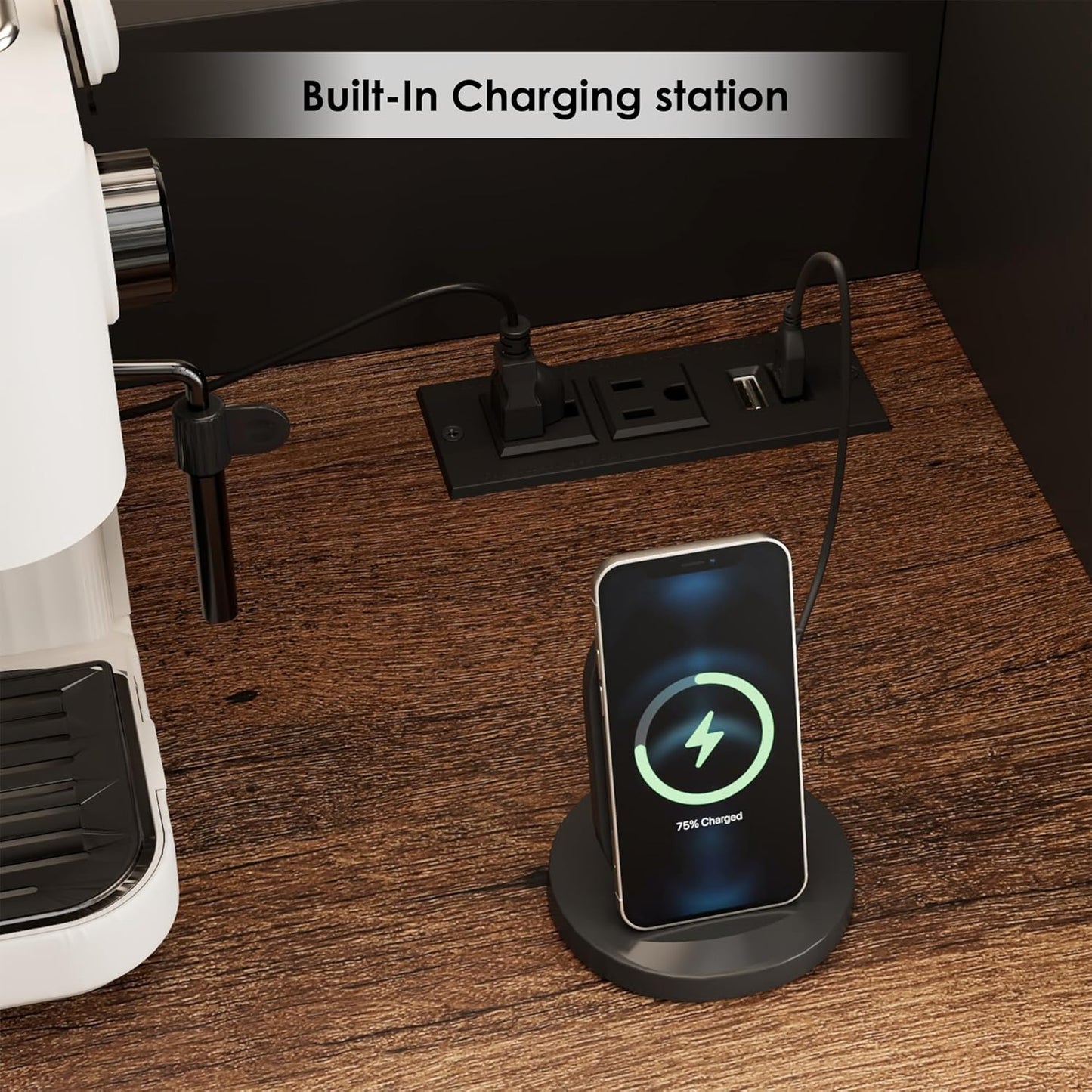 HIFIT 71" LED Kitchen Pantry Cabinet with Power Outlet, Large Kitchen Hutch Storage Cabinet with Arched Door & Shelves & 2 Drawers, Tall Farmhouse Coffee Bar w/Hutch for Home Dining Living Room, Black