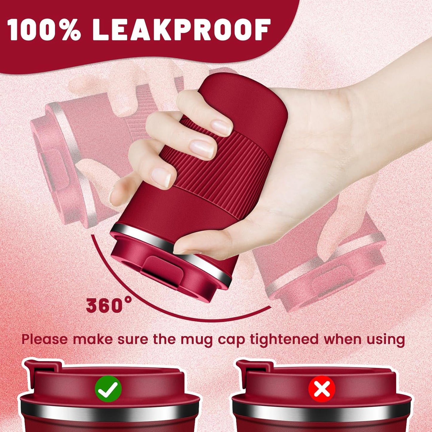 Insulated Coffee Tumblers with Flip Lid 12oz / 17oz, Stainless Steel Travel Coffee Mug Leak Proof, Vacuum Insulated Reusable Cup, Keeps Cold and Hot for Tea