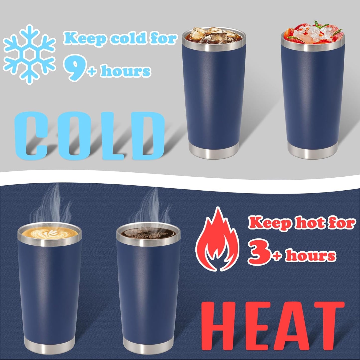 20 oz Tumbler with lid Double Wall Vacuum Insulated Tumblers Stainless Steel Coffee Mug Travel Coffee Tumbler Powder Coated Tumbler Cup Keep Hot&Cold - (Navy 12 Pack)