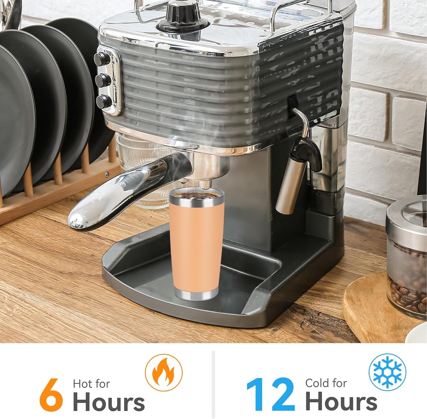 20 oz Tumbler Stainless Steel Tumblers Bulk with Lid Double Wall Insulated Coffee Tumbler Cups for Hot & Cold Drinks Powder Coated Travel Coffee Tumbler Mug Metal (Cream Orange, 6 pack)