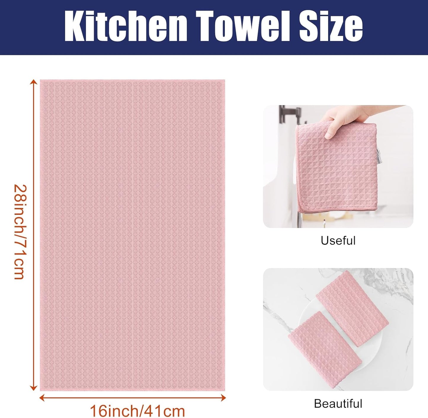 Homaxy Microfiber Waffle Weave Kitchen Towels, 16 x 28 Inch Ultra Absorbent and Solid Color Dish Towels, 6 Pack, Pink
