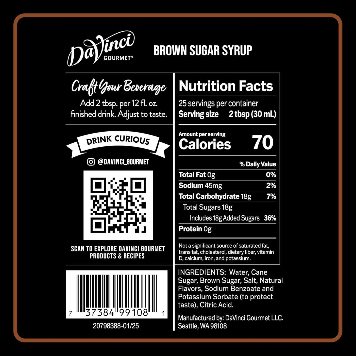 DaVinci Gourmet Brown Sugar Syrup, 25.4 Fluid Ounces (Pack of 1)