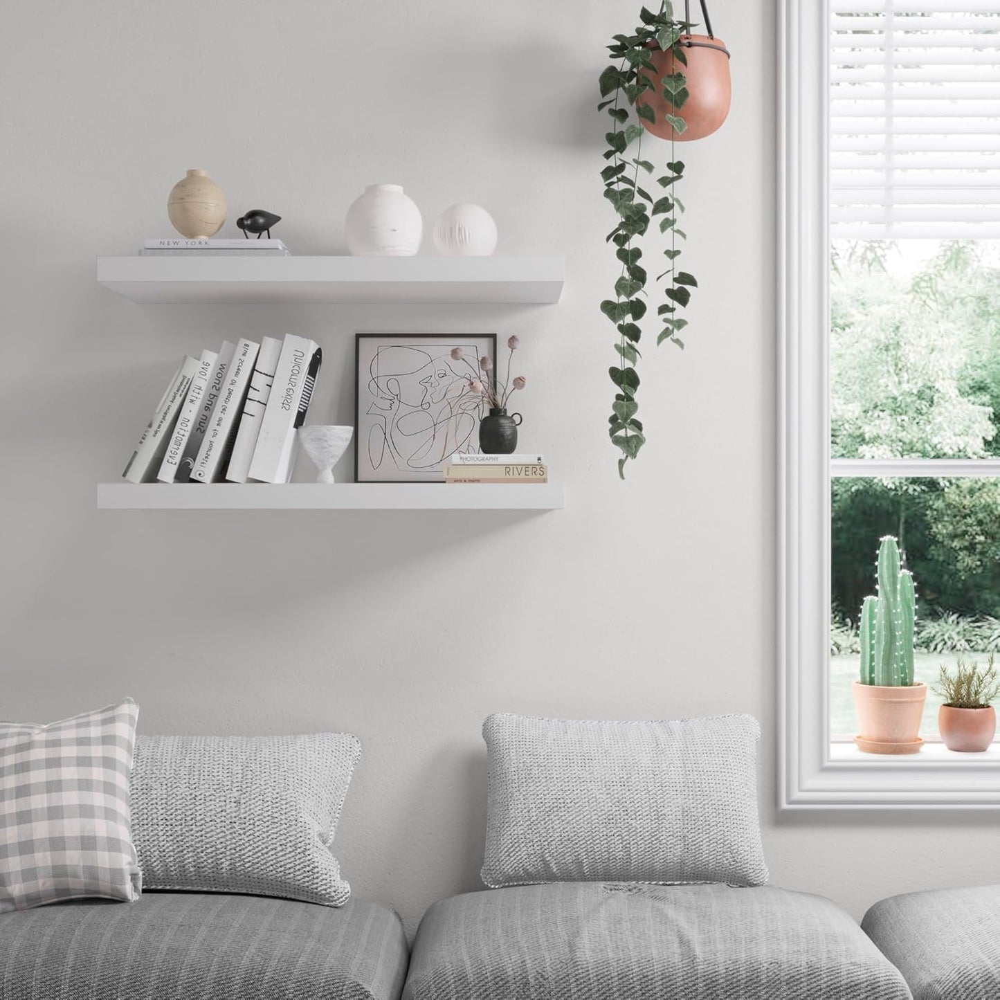 Floating Shelf, Set of 1 Wall Shelf, 24 in W x 12.75 in D x 2 in H Wooden Floating Wall Shelf with Invisible Brackets for Living Room/Bedroom/Bathroom/Kitchen Storage and Decor, White