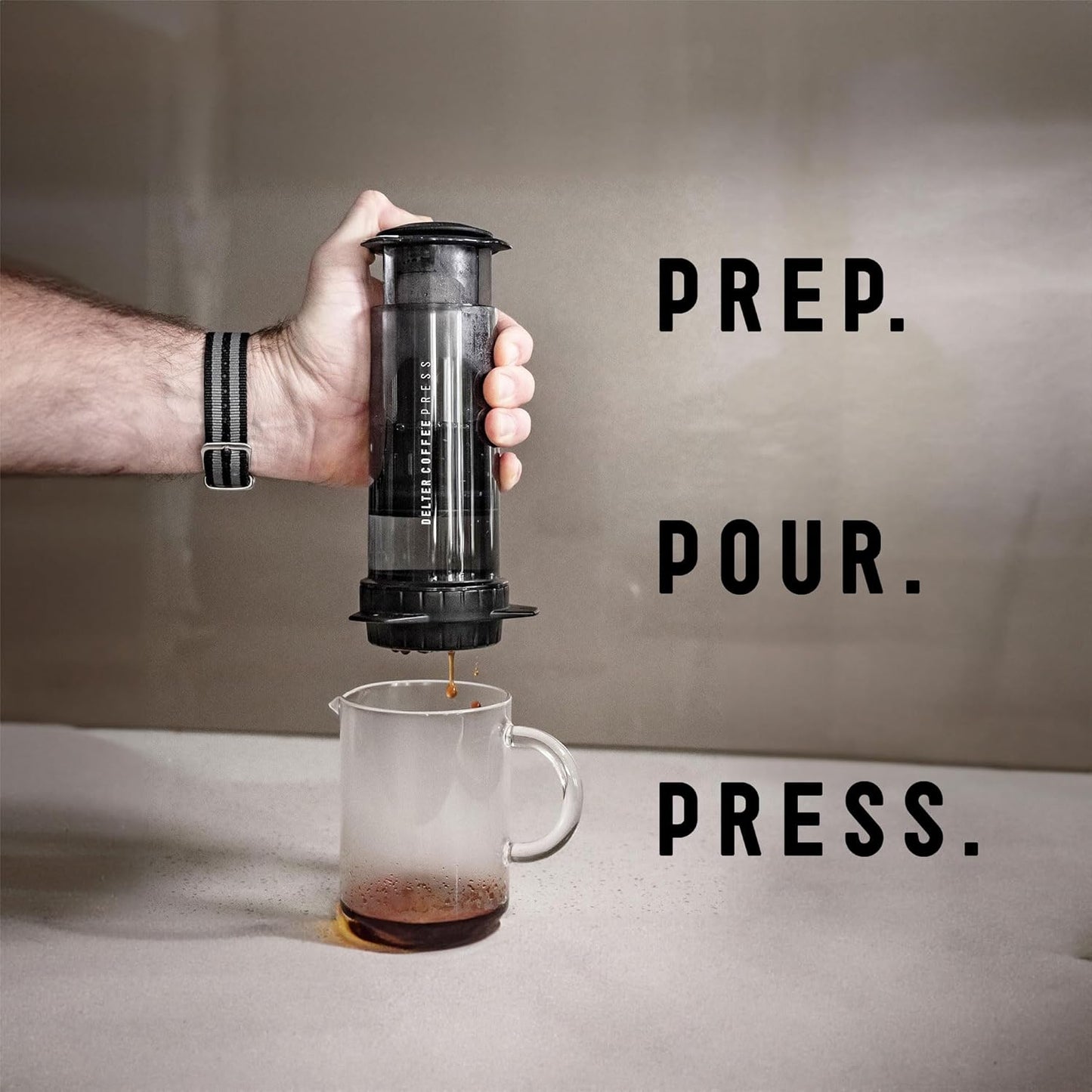 Delter Coffee Press Smoked Grey Edition with Metal Filter Included