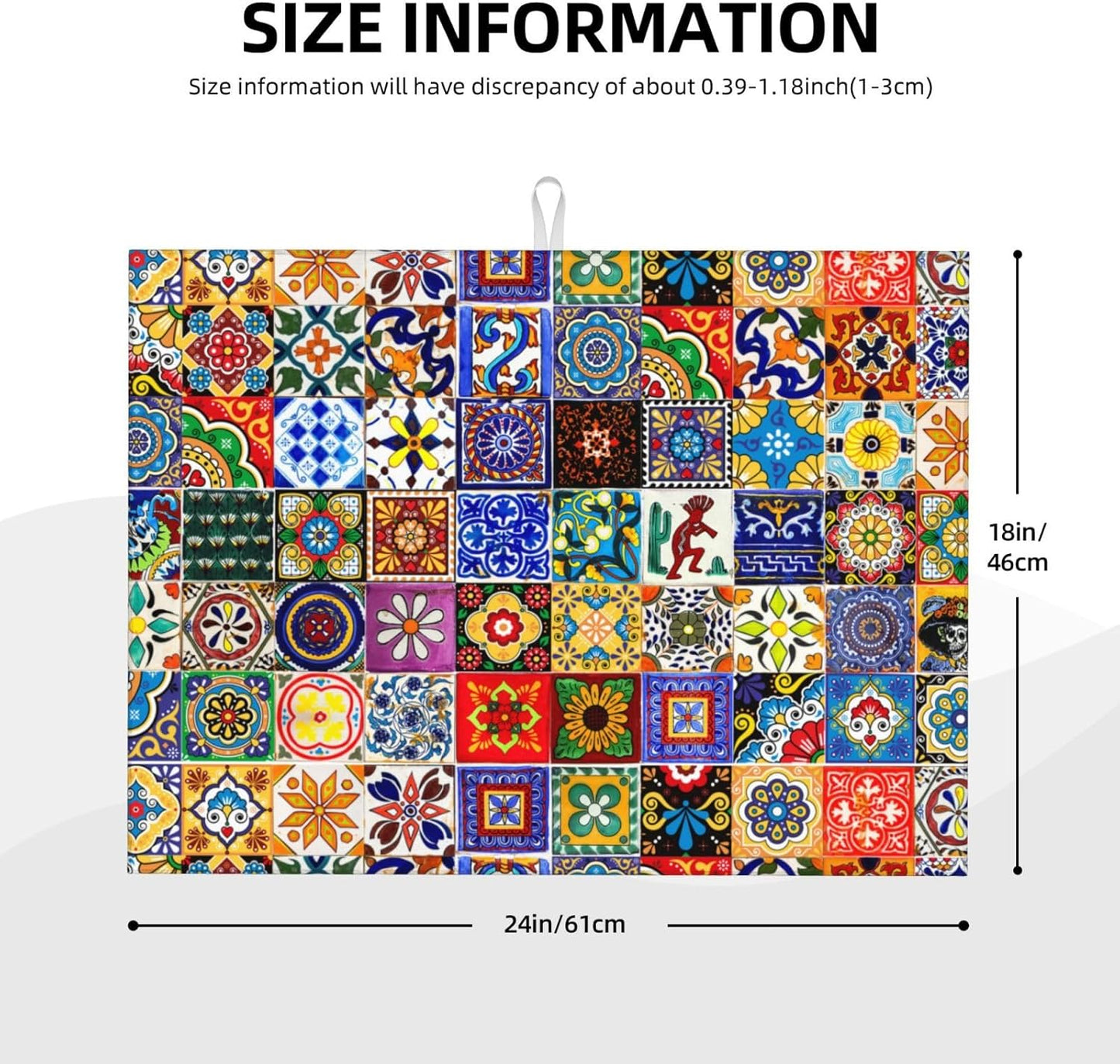 Bohemian Chic Floral Dish Drying Mat, Highly Absorbent Microfiber Kitchen Counter Pad Reusable Washable, 18*24"