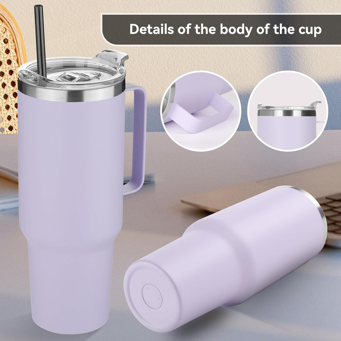 HASLE OUTFITTERS 40 oz Stainless Steel Tumbler with Handle, Vacuum Insulated Tumblers Bulk, Reusable Double Wall Travel Coffee Mug, Durable Powder Coated Water Bottle(Purple, 4)