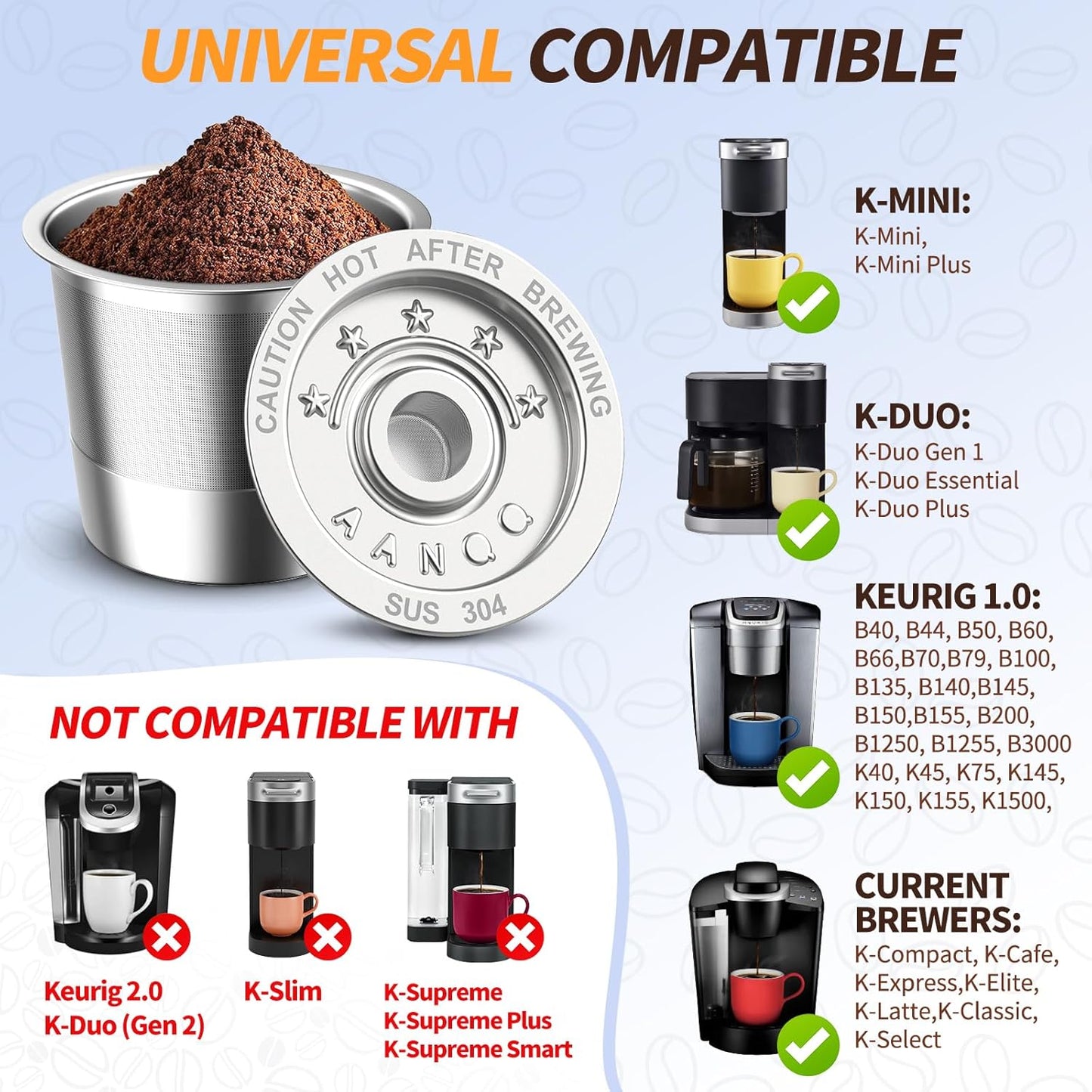 2 Pack K Cup Reusable Coffee Pods for Keurig: Stainless Steel Refillable K Cup - Reusable Coffee Filter for Keurig 1.0 Coffee Maker, Permanent, Eco-Friendly, BPA-Free