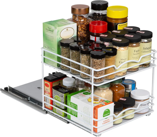 HOLDN’ STORAGE White Spice Rack Organizer for Cabinet, Heavy Duty, Pull Out Spice Rack, Lifetime Limited Warranty, Spice Organization 10.5" W x 10.4" D x 8.8" H - Spice Racks for Inside Cabinets.