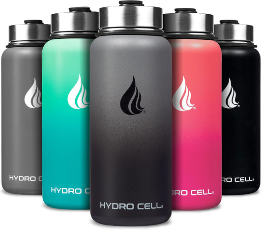 HYDRO CELL Stainless Steel Insulated Water Bottle with Straw - For Cold & Hot Drinks - Metal Vacuum Flask with Screw Cap and Modern Leakproof Sport Thermos for Adults (Graphite/Black 32oz)
